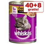 40 + 8 Gratis! 48 x 400 g Whiskas 1+ Lattine - Salmone in Gelatina