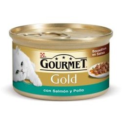 Cibo umido per Gatti Gourmet Gold Dadini in Salsa con Salmone e Pollo